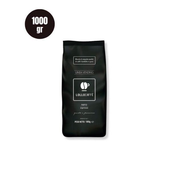 Punga mare de 1 Kg de Cafea Boabe Lollo Caffe Linea Vending – Miscela Nera 1 Kg, un amestec intens cu Robusta.
